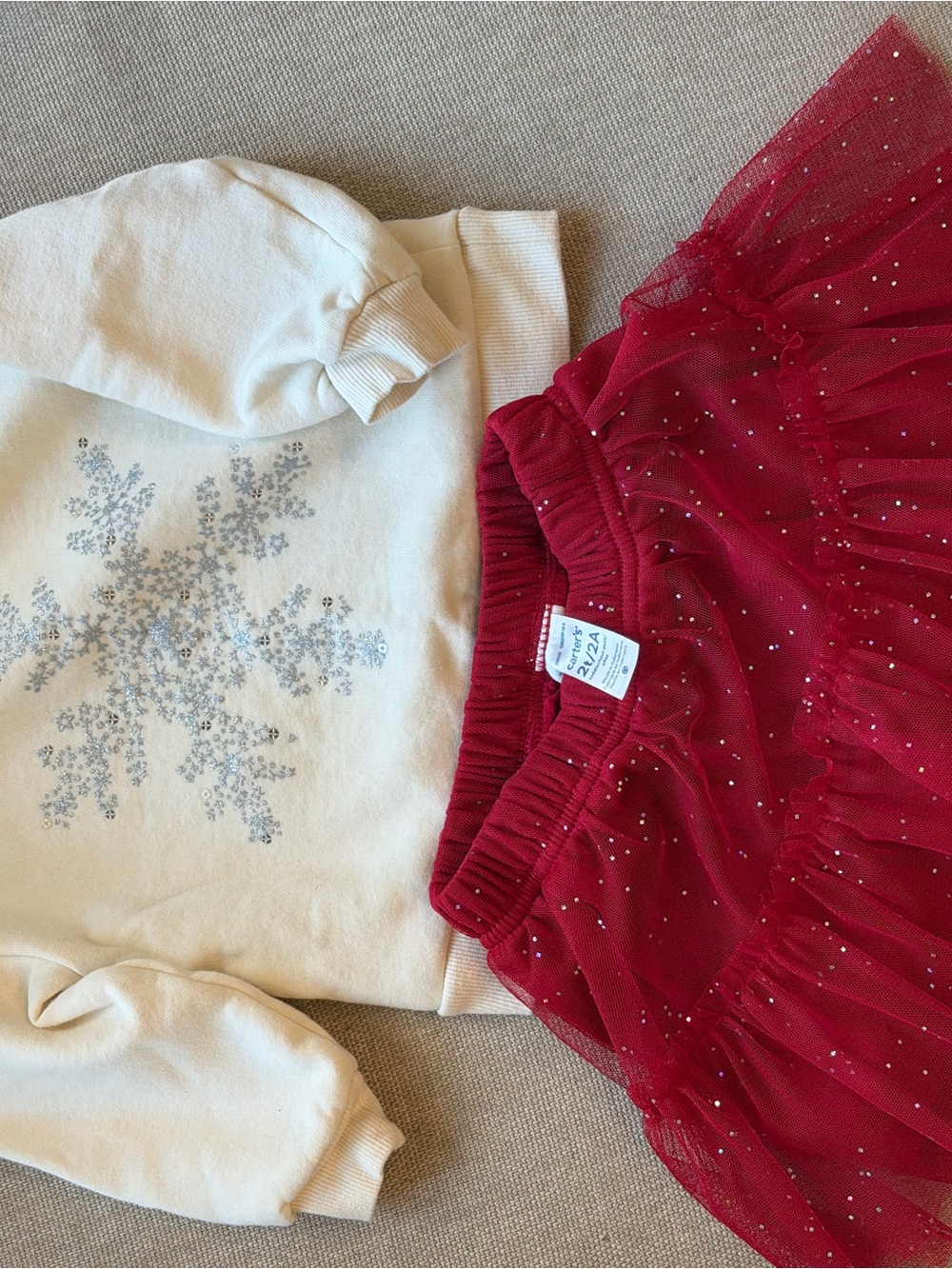 NEW Carter's Cream Snowflake Sweatshirt with Red Glitter Tulle Skirt